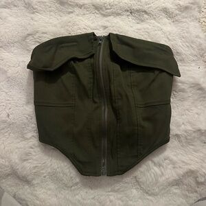 Olive Green Zip-Up Corset Top